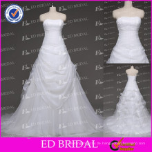 Neueste Kleid Designs A-Linie Scalloped Ausschnitt Ruched Pick-ups Brautkleider Made in China